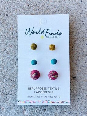 World Finds Fair Trade Kantha Bauble Post Earring Set